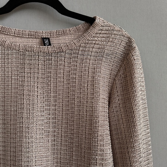 Zara | Metallic Knit Thread Crop Top | Long Sleeve Sweater | Size M - Picture 4 of 8